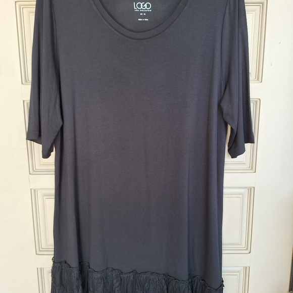 LOGO by Lori Goldstein Dress Knee Length Lace Hem Black SzXL Knit Flawless - Picture 5 of 10